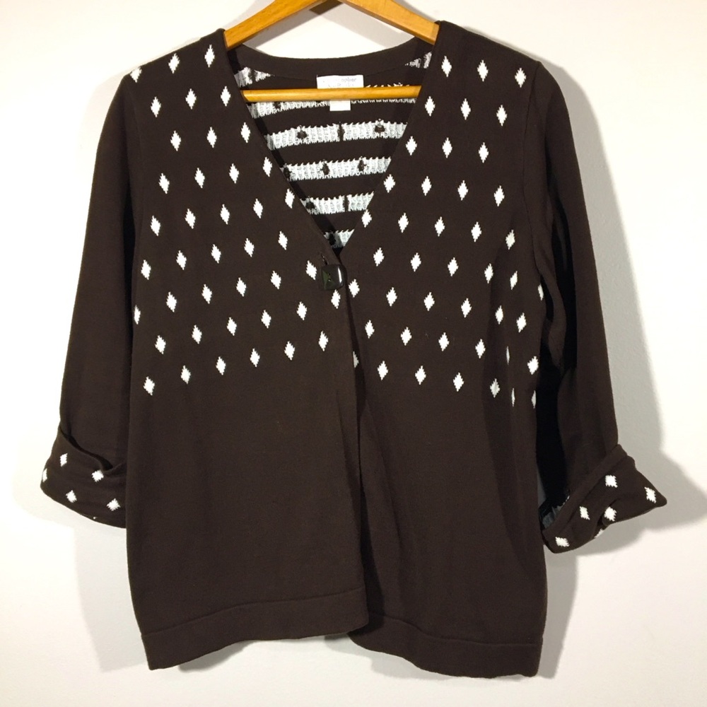 Christopher &Banks‎ Mocha Mousse Diamond Dot One Button Cardigan Sweater Size XL